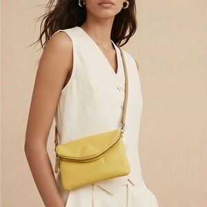Enzo Angiolini Yellow Leather Crossbody with Tan Strap